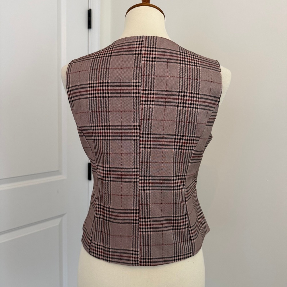 Plaid V Neck Sleeveless Vest Blazer Tailored Fit Women's Size S Academia - Picture 3 of 8